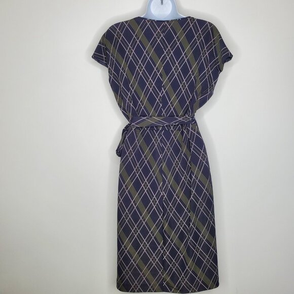 Ann Taylor Womens V Neck Plaid Wrap Dress Size 10 Stretchy Preppy Career Classic - Picture 3 of 10